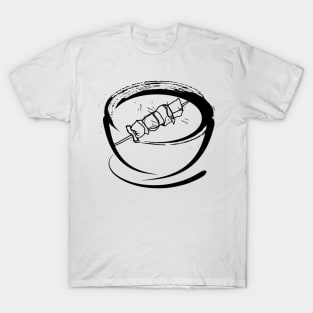 bowl and meat and vegan barbeque in japan style ink art illustration T-Shirt